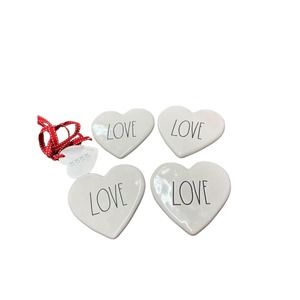 Rae Dunn LOVE Coasters Set of 4 White Ceramic Black Letters Cork Back READ FLAW